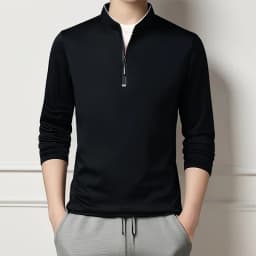 2025 Men's Casual Fashion Solid Color Long Sleeved Polo Shirt Stand Up Collar Versatile Comfortable Top