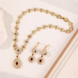 A Necklace Earrings Set with Colorful Rhinestone Court Retro Moroccan Fashion Necklace