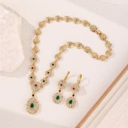 A Necklace Earrings Set with Colorful Rhinestone Court Retro Moroccan Fashion Necklace