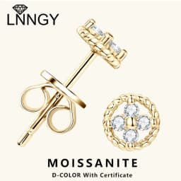 Lnngy 1.3mm Moissanite Stud Earring Pendientes Plata 925 Sterling Silver Lucky Flower Stud Earrings For Women Daily Jewelry Gift