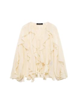 Women's Casual Ruffled Shirt Loose Lace Up Hollow Out V Neck Tops 2025 Spring Blouses Women Clothes