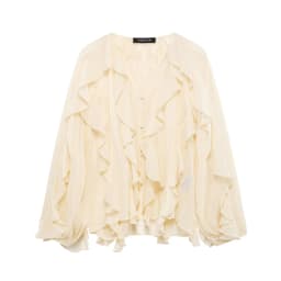 Women's Casual Ruffled Shirt Loose Lace Up Hollow Out V Neck Tops 2025 Spring Blouses Women Clothes