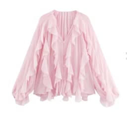 Women's Casual Ruffled Shirt Loose Lace Up Hollow Out V Neck Tops 2025 Spring Blouses Women Clothes