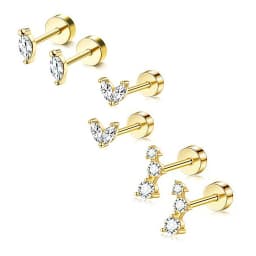 6Pcs 20G Hypoallergenic Stainless Steel Tiny Stud Earrings,Dainty CZ Cartilage Conch Helix Ear Piercing Jewelry Gift