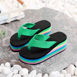 Women's Rainbow Color Platform Flip Flops Summer Thick Sole Lightweight Slip-on Wedges Sandals Girls Beach Slippers