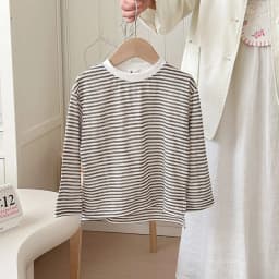 Summer Thin Children Girls Long Sleeves Cotton Round Collar Baby Girl T-shirts Loose Striped Toddler Kid Girl Undershirts