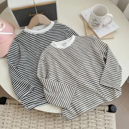 Summer Thin Children Girls Long Sleeves Cotton Round Collar Baby Girl T-shirts Loose Striped Toddler Kid Girl Undershirts