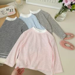 Summer Thin Children Girls Long Sleeves Cotton Round Collar Baby Girl T-shirts Loose Striped Toddler Kid Girl Undershirts