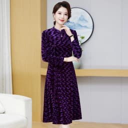 Gold Velvet Autumn Dress Long Sleeved Women's Clothing Soft Fabric 2024 New Fashion Plus Size Dress Outdoor Comfort