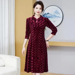 Gold Velvet Autumn Dress Long Sleeved Women's Clothing Soft Fabric 2024 New Fashion Plus Size Dress Outdoor Comfort