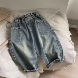 2026 Spring Autumn Kid Boys Denim Pants Side Pocket Polished White Children Boys Pants Elastic Waist Casual Baby Boys Trousers