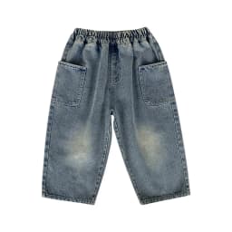 2026 Spring Autumn Kid Boys Denim Pants Side Pocket Polished White Children Boys Pants Elastic Waist Casual Baby Boys Trousers