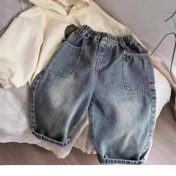 2026 Spring Autumn Kid Boys Denim Pants Side Pocket Polished White Children Boys Pants Elastic Waist Casual Baby Boys Trousers