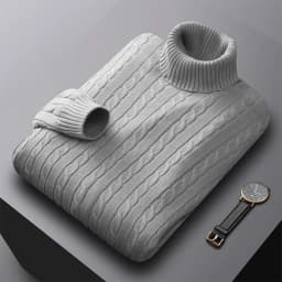 Autumn New Men's Turtleneck Jacquard Sweater Solid Color Knitted Pullover Casual Warmth High Elastic Versatile Male Sweatwear