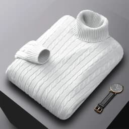 Autumn New Men's Turtleneck Jacquard Sweater Solid Color Knitted Pullover Casual Warmth High Elastic Versatile Male Sweatwear