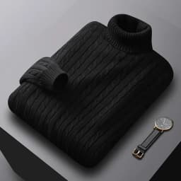 Autumn New Men's Turtleneck Jacquard Sweater Solid Color Knitted Pullover Casual Warmth High Elastic Versatile Male Sweatwear