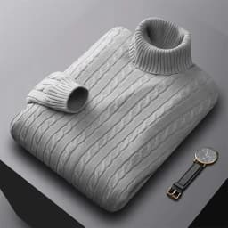 Autumn New Men's Turtleneck Jacquard Sweater Solid Color Knitted Pullover Casual Warmth High Elastic Versatile Male Sweatwear