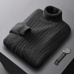 Autumn New Men's Turtleneck Jacquard Sweater Solid Color Knitted Pullover Casual Warmth High Elastic Versatile Male Sweatwear