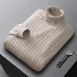 Autumn New Men's Turtleneck Jacquard Sweater Solid Color Knitted Pullover Casual Warmth High Elastic Versatile Male Sweatwear