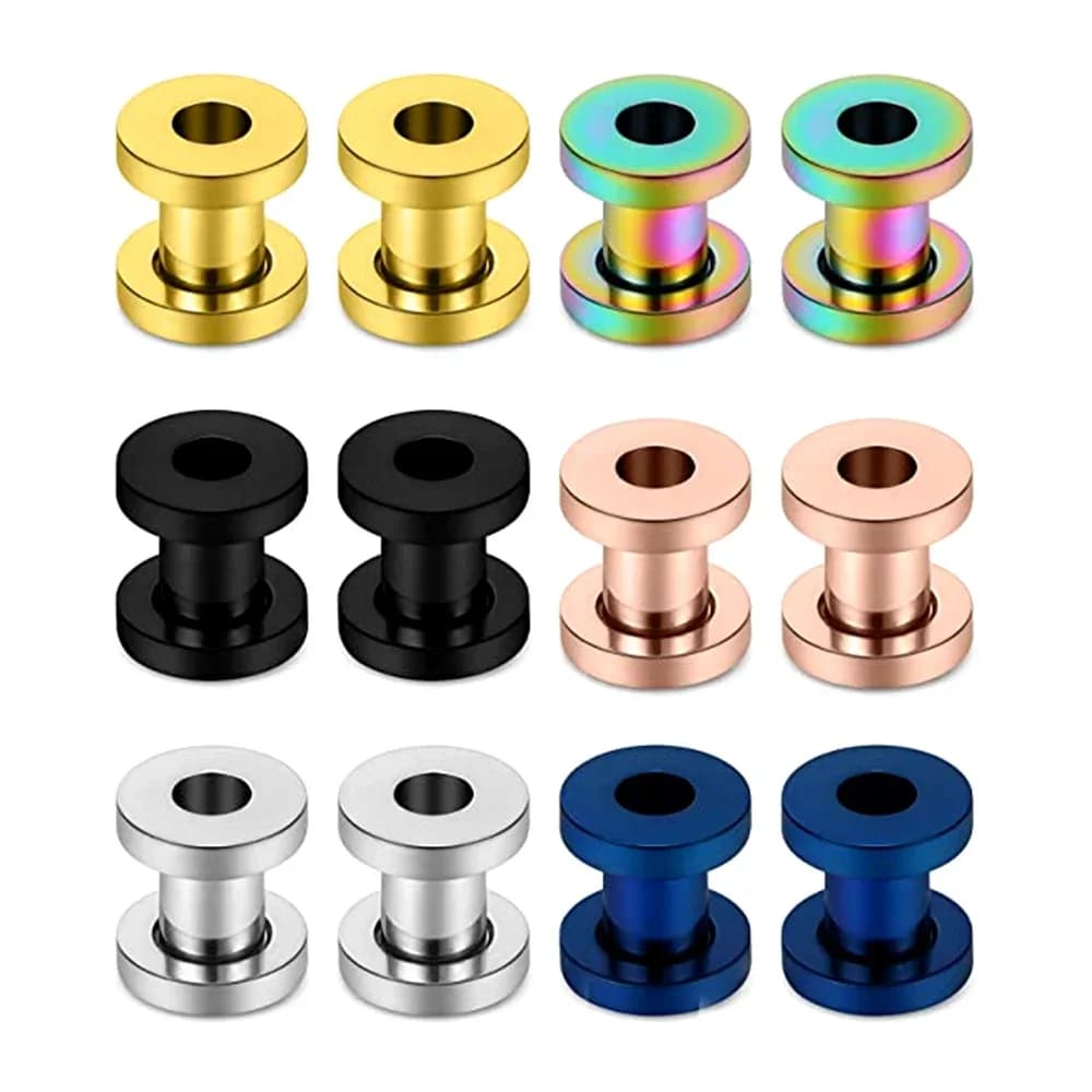 2PCS Multi Color Steel Screw Fit Tunnel Ear Plug Stretcher Gauge 3-25mm Ear Lobe Tunnel Expander