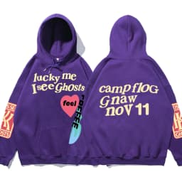 Graffiti Letter Printed Loose Hooded Kanye Sweatshirts Men Oversized Fleece Luck Me I See Ghosts Hoodie Unisex Pullover Hoody