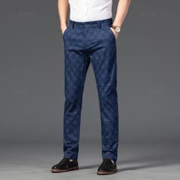 2024 New Men's Casual Plaid Pants Business Casual Slim Fit Black Blue Red Khaki Classic Style Trousers Male Brand Luxury Clothes