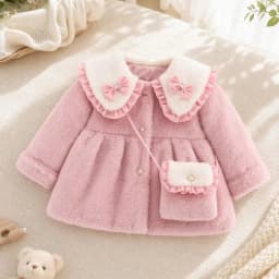 2Pcs/set Adorable Winter Children Furry Clothes Sweet Bow Soft Warm Coat 0-3 Years Old Kid Overcoat + Bag Children New Year Wear
