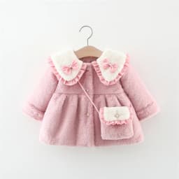 2Pcs/set Adorable Winter Children Furry Clothes Sweet Bow Soft Warm Coat 0-3 Years Old Kid Overcoat + Bag Children New Year Wear