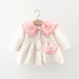 2Pcs/set Adorable Winter Children Furry Clothes Sweet Bow Soft Warm Coat 0-3 Years Old Kid Overcoat + Bag Children New Year Wear