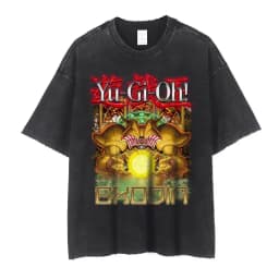 Anime Yu Gi Oh T Shirts Vintage Washed Dark Magician Girl T-shirt Retro Streetwear Manga Black Magician Short Sleeve Tops Tees