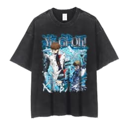 Anime Yu Gi Oh T Shirts Vintage Washed Dark Magician Girl T-shirt Retro Streetwear Manga Black Magician Short Sleeve Tops Tees