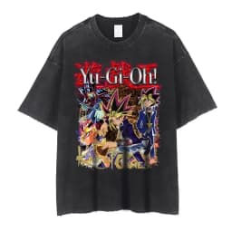 Anime Yu Gi Oh T Shirts Vintage Washed Dark Magician Girl T-shirt Retro Streetwear Manga Black Magician Short Sleeve Tops Tees