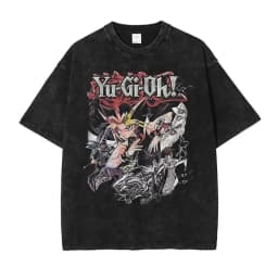 Anime Yu Gi Oh T Shirts Vintage Washed Dark Magician Girl T-shirt Retro Streetwear Manga Black Magician Short Sleeve Tops Tees