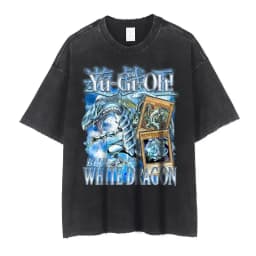 Anime Yu Gi Oh T Shirts Vintage Washed Dark Magician Girl T-shirt Retro Streetwear Manga Black Magician Short Sleeve Tops Tees