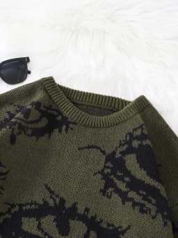 New Popular Autumn and Winter Abstract Eye Jacquard Pattern Pullover Sweater Casual Round Neck Knitted Men's Pullover