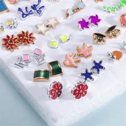 100Pair Women Plastic Enamel Small Stud Earrings Set Girls Heart Star Animal Moon Plastic Geometric Earring Set Jewelry Gifts