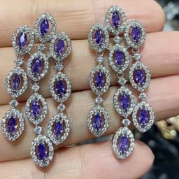 Women Earrings Orange Blue Purple Zircon Shiny Wedding Evening Party Luxury Jewelry Water Drop Dangle Tassel Earrings Gift