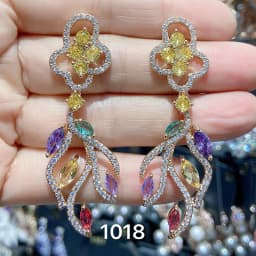 Women Earrings Orange Blue Purple Zircon Shiny Wedding Evening Party Luxury Jewelry Water Drop Dangle Tassel Earrings Gift