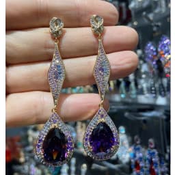Women Earrings Orange Blue Purple Zircon Shiny Wedding Evening Party Luxury Jewelry Water Drop Dangle Tassel Earrings Gift