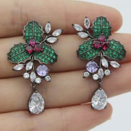 Women Earrings Orange Blue Purple Zircon Shiny Wedding Evening Party Luxury Jewelry Water Drop Dangle Tassel Earrings Gift