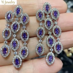 Women Earrings Orange Blue Purple Zircon Shiny Wedding Evening Party Luxury Jewelry Water Drop Dangle Tassel Earrings Gift