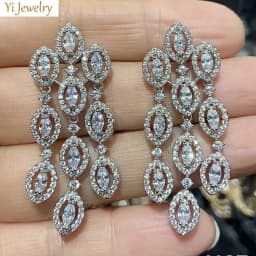Women Earrings Orange Blue Purple Zircon Shiny Wedding Evening Party Luxury Jewelry Water Drop Dangle Tassel Earrings Gift