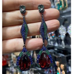 Women Earrings Orange Blue Purple Zircon Shiny Wedding Evening Party Luxury Jewelry Water Drop Dangle Tassel Earrings Gift