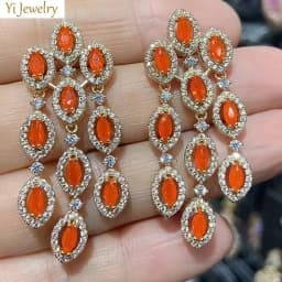 Women Earrings Orange Blue Purple Zircon Shiny Wedding Evening Party Luxury Jewelry Water Drop Dangle Tassel Earrings Gift