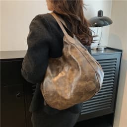 Vintage Women's Bag PU Leather Large Capacity Marble Grain Shoulder Bag Daily Commuter Handbag Shopping Totes