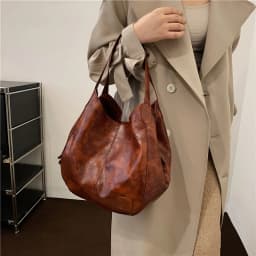 Vintage Women's Bag PU Leather Large Capacity Marble Grain Shoulder Bag Daily Commuter Handbag Shopping Totes