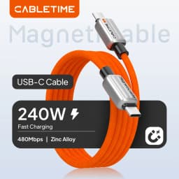 CABLETIME Magnetic USB C Cable 240W Type C Cable Fast Charging Type C Charger Cord for MacBook Laptop iPhone 17 16 Smasung S25