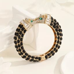 Vintage Luxury Full Rhinestone Double Headed Leopard Open Bangles Fashion Exquisite Versatile Bracelets Jewelry Gifts For Women
