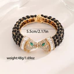 Vintage Luxury Full Rhinestone Double Headed Leopard Open Bangles Fashion Exquisite Versatile Bracelets Jewelry Gifts For Women