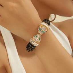 Vintage Luxury Full Rhinestone Double Headed Leopard Open Bangles Fashion Exquisite Versatile Bracelets Jewelry Gifts For Women